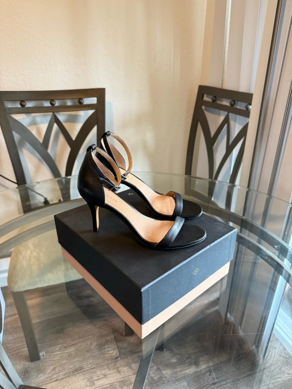 Women's Black Leather Ankle-Strap Heels - Picture 6 of 7